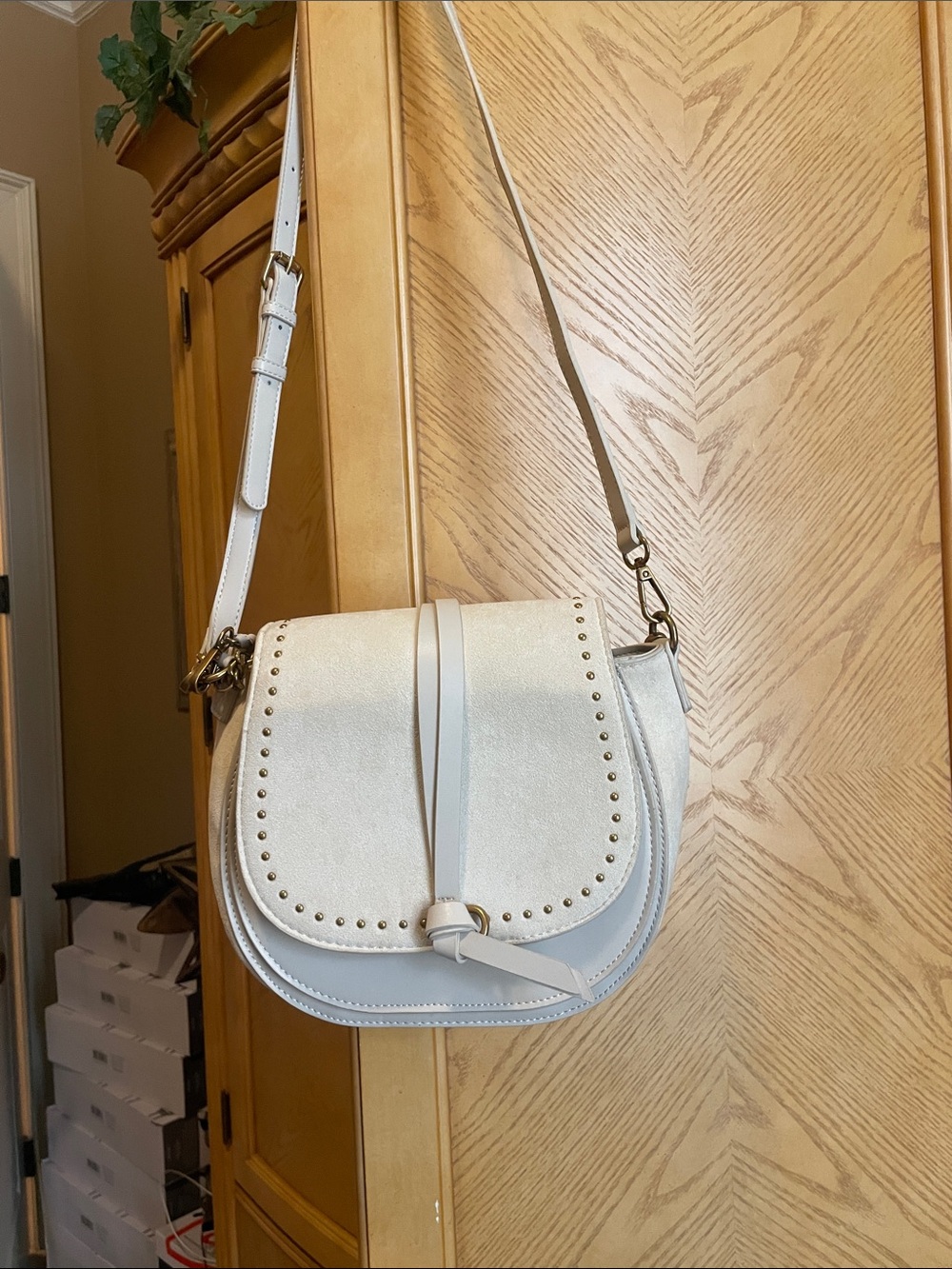 Rachel Zoe cream suede and leather purse